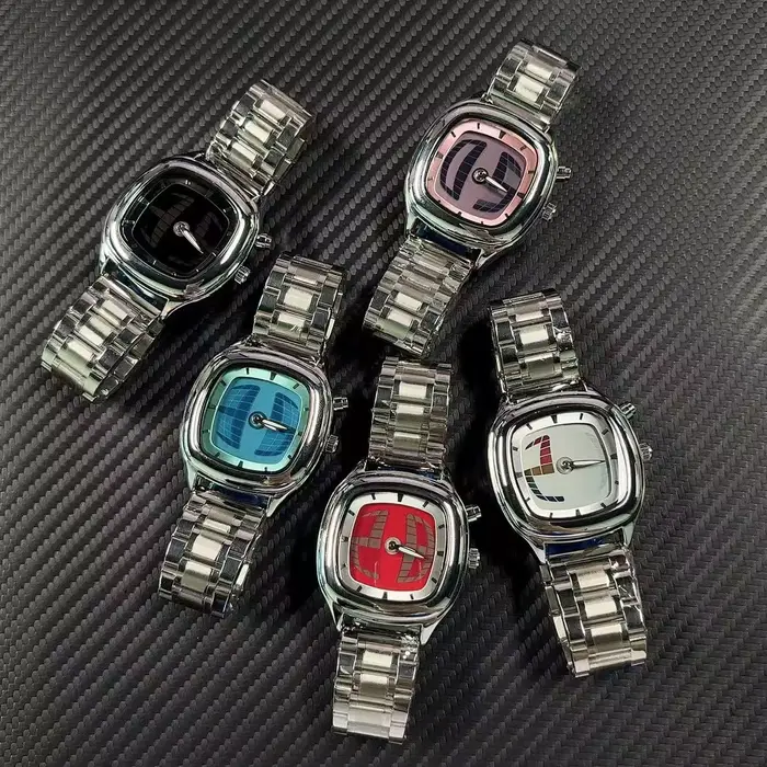 Montre à Quartz Carrée Hommes Nouvelle Collection Y2K Double Affichage Aiguilles Lumineuses Bracelet Acier Inoxydable Occasions Spéciales