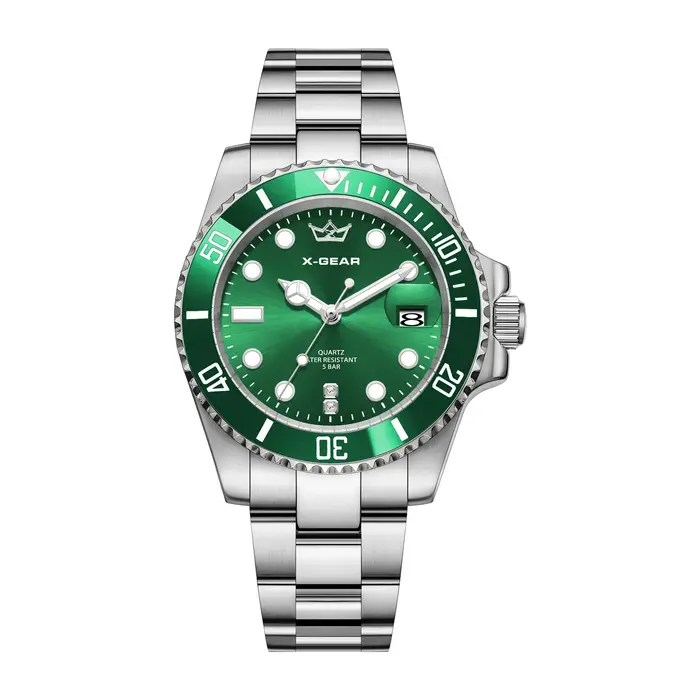 Montre X-GEAR en acier vert avec affichage luminescent et résistance à l'eau pour hommes sportifs et aventuriers