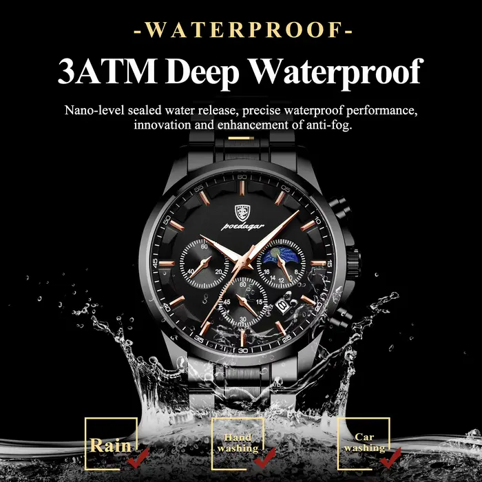 POEDAGAR Top mode hommes montres étanche lumineux en acier inoxydable hommes montre-bracelet chronog