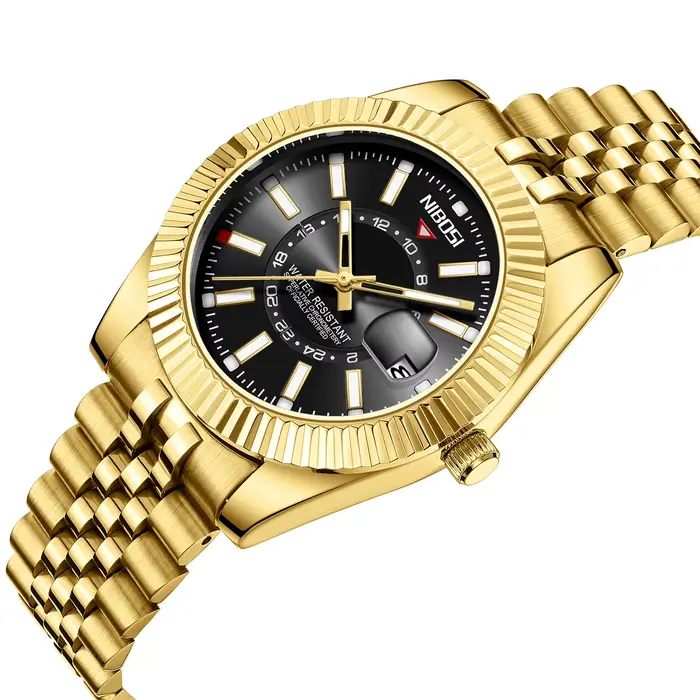 Montre NIBOSI en acier inoxydable avec fonction date et résistance à l'eau pour homme style luxueux affaires et occasions spéciales