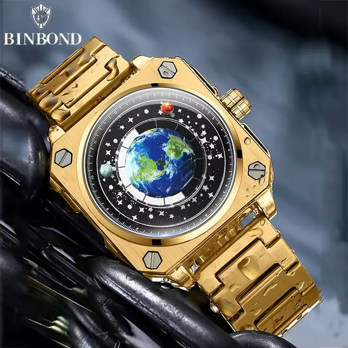 Montre homme BINBOND avec cadran rotatif résistant à l'eau pour homme style mode et décontracté pour diverses occasions