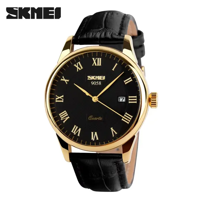Montre-bracelet en cuir à quartz pour hommes et femmes