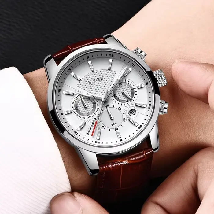 Montre-bracelet à quartz homme élégante et sportive avec calendrier complet et résistance à l'eau 3 bars occasions spéciales cadeau