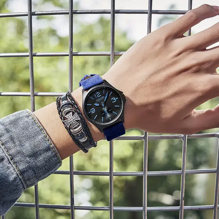 Montre à quartz en cuir véritable pour homme