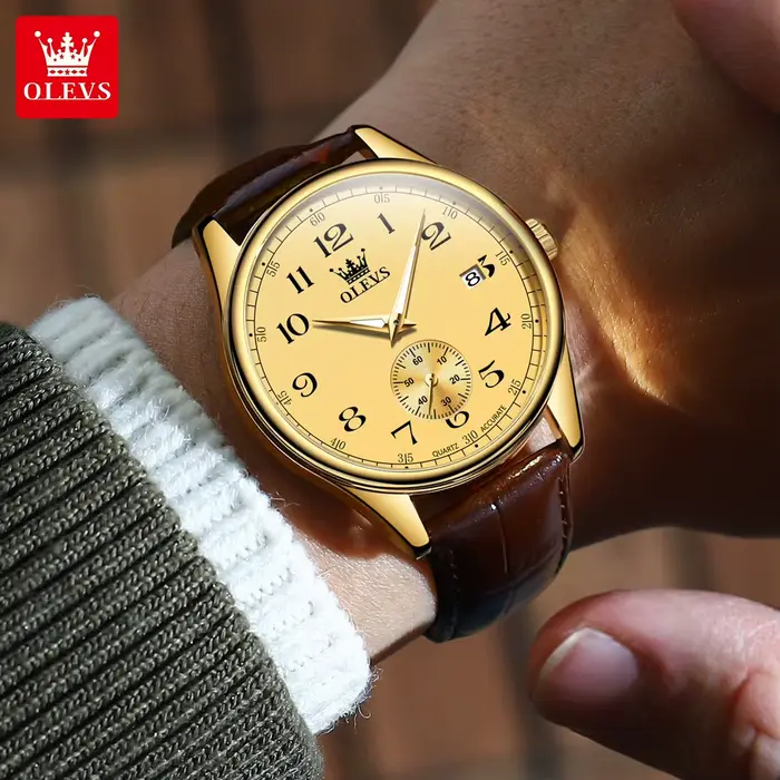 OLEVS 3622 numéro échelle montre à Quartz pour hommes bracelet en cuir Original étanche lumineux calendrier haut marque