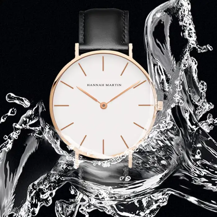Hannah Martin marque mode japon montres à Quartz argent marron cuir hommes montre étanche robe
