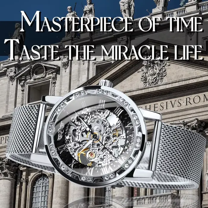 Montre rétro mécanique T-WINNER en acier inoxydable avec bracelet en cuir pour homme occassions spéciales vintage élégante