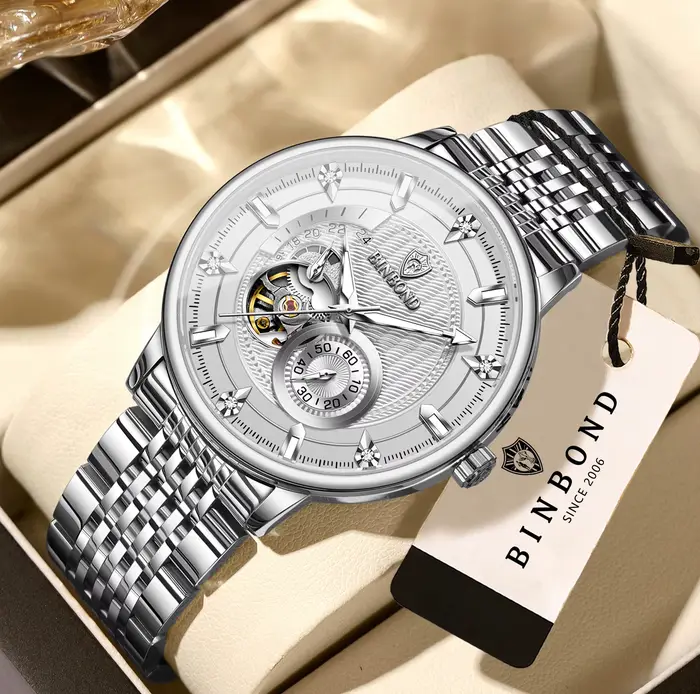 Montre-bracelet mécanique automatique tourbillon pour homme BINBOND, de luxe, lumineuse, étanche, à