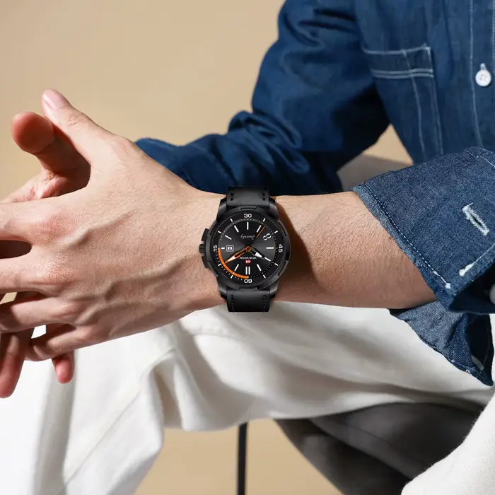 VA VA VOOM montre militaire en cuir noir avec grand cadran 46 mm mouvement à quartz style d'affaires