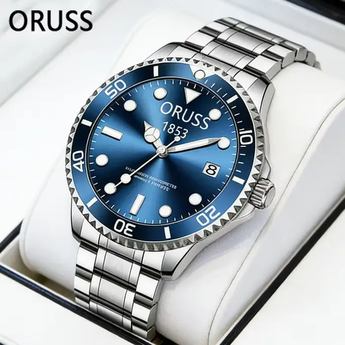 ORUSS Nouvelle Montre Homme d'Affaires 40mm Classique avec Lunette Rotative Série Plongée Étanche Lumineuse Calendrier