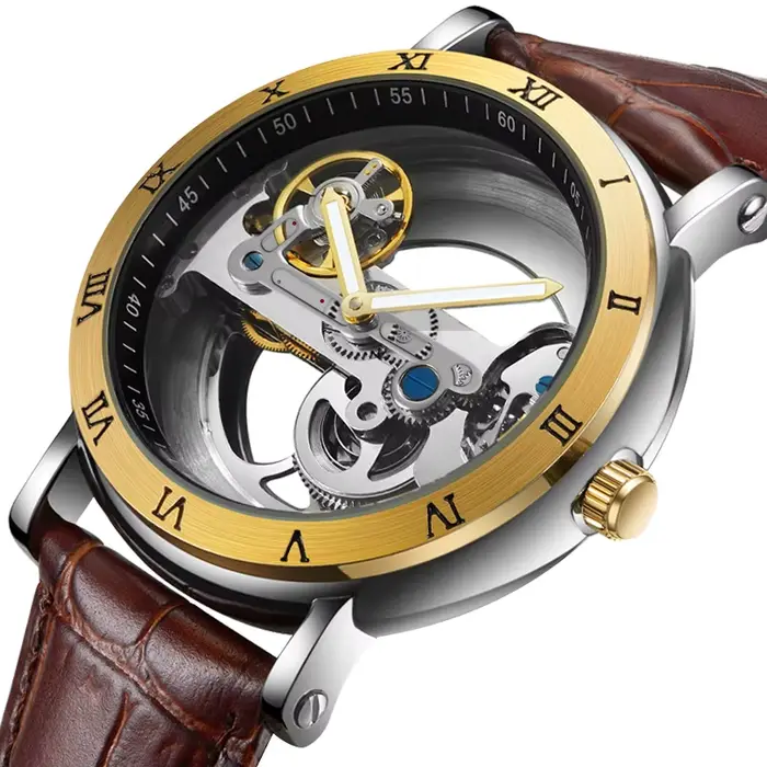 Montre hommes montre automatique montre de luxe homme montre-bracelet mécanique squelette conception étanche bracelet en cuir mâle montre Reloj Hombr