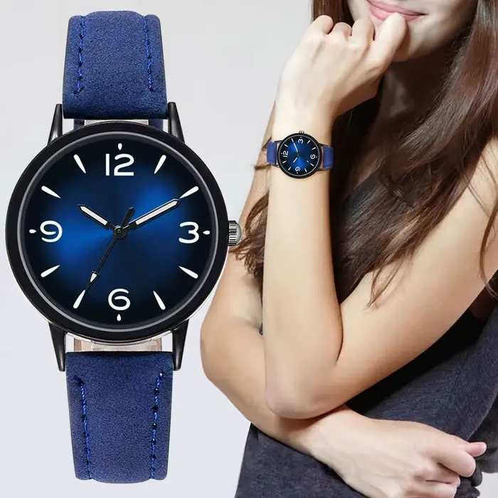 Montre-bracelet à quartz en cuir PU pour femme, horloge décontractée, cadeau