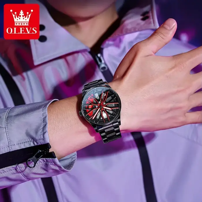 Montres OLEVS pour hommes 360 ° Montre-bracelet à quartz pour homme en acier inoxydable