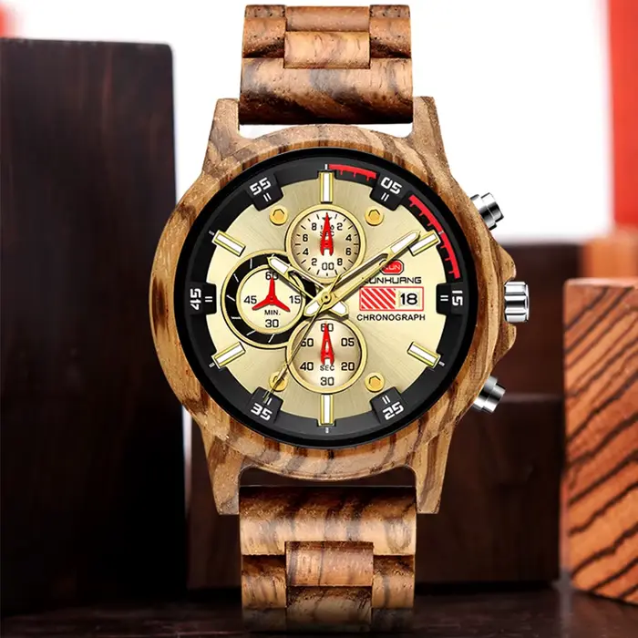 Montre chronographe en bois pour homme