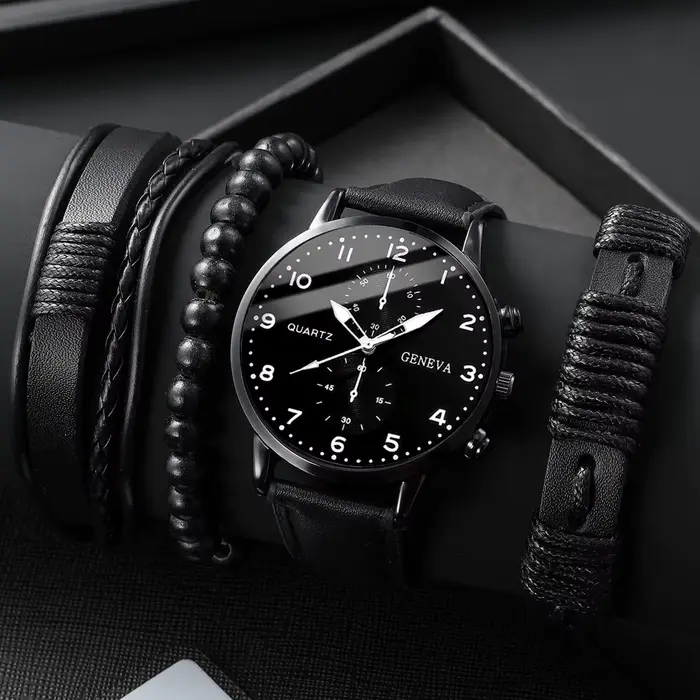 4/5 pièces mode hommes montres homme d'affaires Quartz montre-bracelet Vintage en cuir Bracelets ens