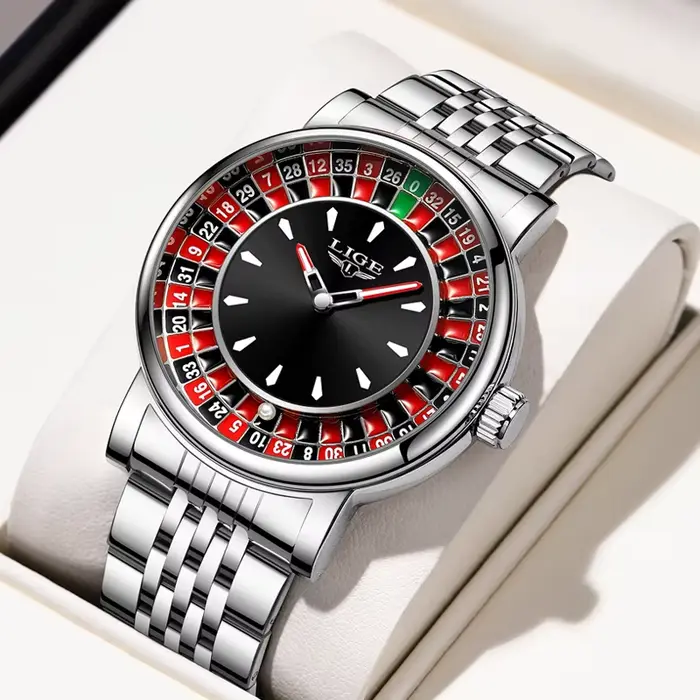 Montre homme LIGE luxe créative roulette cadran lumineux résistante à l'eau acier inoxydable quartz occasionnels multifonctionnels
