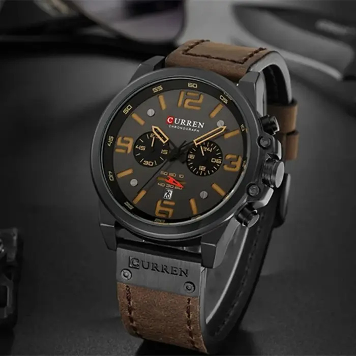 Montre-bracelet à quartz pour homme CURREN 8314, bracelet en cuir, étanche, calendrier, décontractée