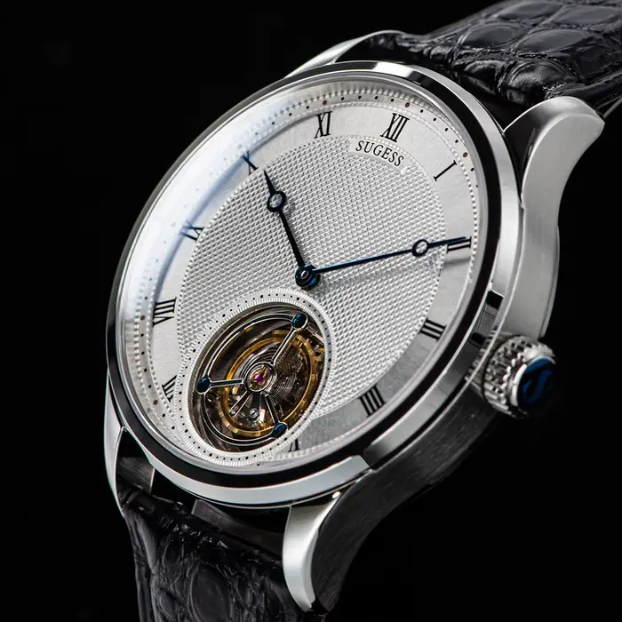 Sugess Tourbillon hommes montres ST8230 véritable Tianjin mouvement mécanique Vintage squelette montre-bracelet élégant Crocodile cuir
