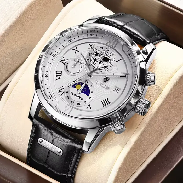 LIGE luxe homme montre-bracelet étanche lumineux chronographe montre pour hommes bracelet en cuir ho