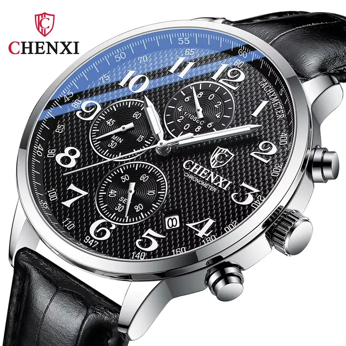 Marque CHENXI montre hommes chronographe horloge en cuir décontracté haute qualité montres à Quartz