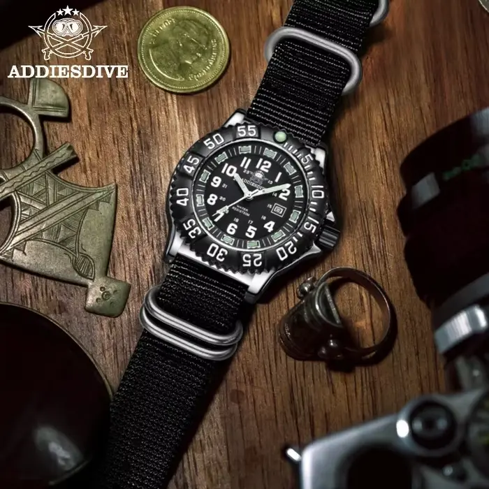 Addies Dive-Montre à quartz décontractée pour homme, affichage du calendrier, étanche 50m, tube, cad