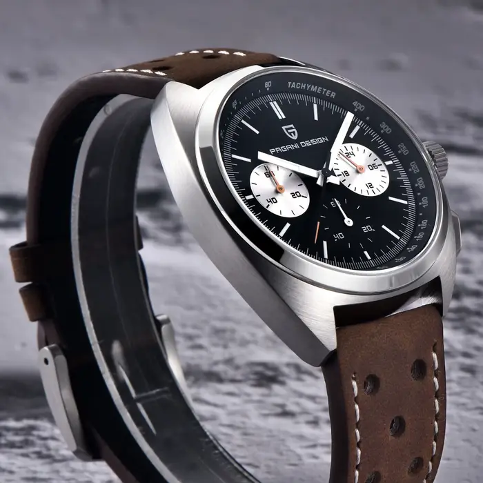 Montre-bracelet à quartz PAGANI DESIGN rétro sport avec cadran panda en acier inoxydable pour hommes résistante à l'eau et aux activités quotidiennes