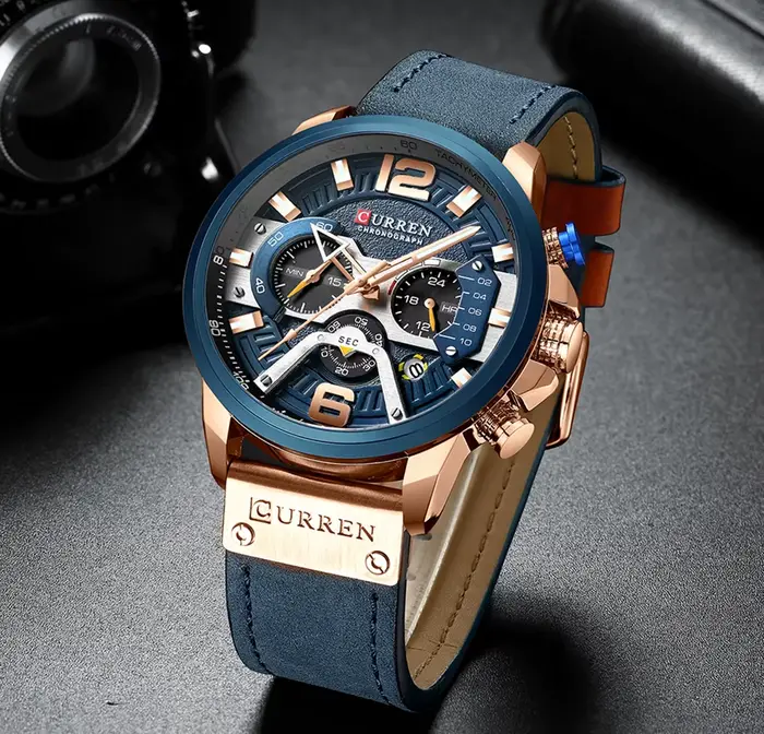 CURREN montres de Sport décontractées pour hommes bleu Top marque de luxe militaire en cuir montre-bracelet homme
