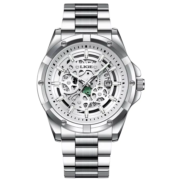 Montre Homme LIGE 2026 – Montre-Bracelet Squelette à Quartz Dorée Rétro – Montre de Luxe de Marque S
