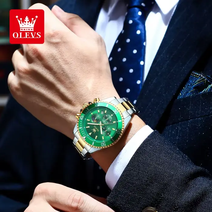 OLEVS 2870 montres pour hommes phase de lune calendrier en acier chronographe montre à Quartz originale grand cadran