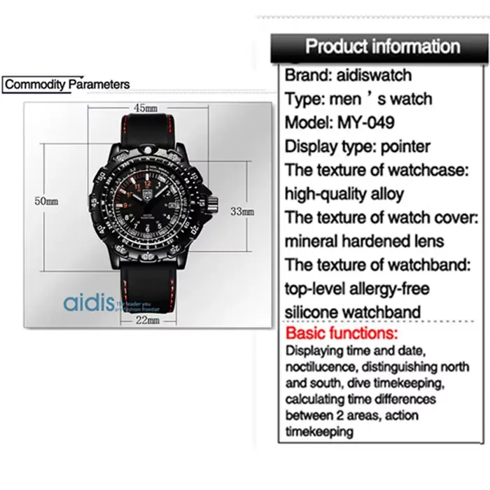 Montre Forces Spéciales Addies étanche plongeur lumineuse pour homme aventuriers randonnée plongée occasionnels