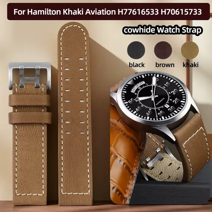 Pour Hamilton kaki Aviation H77616533 H70615733 H77796535 série bracelet de montre en peau de vache 20mm 22mm hommes
