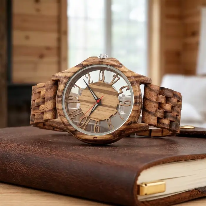 Montre en bois pour homme à grand cadran