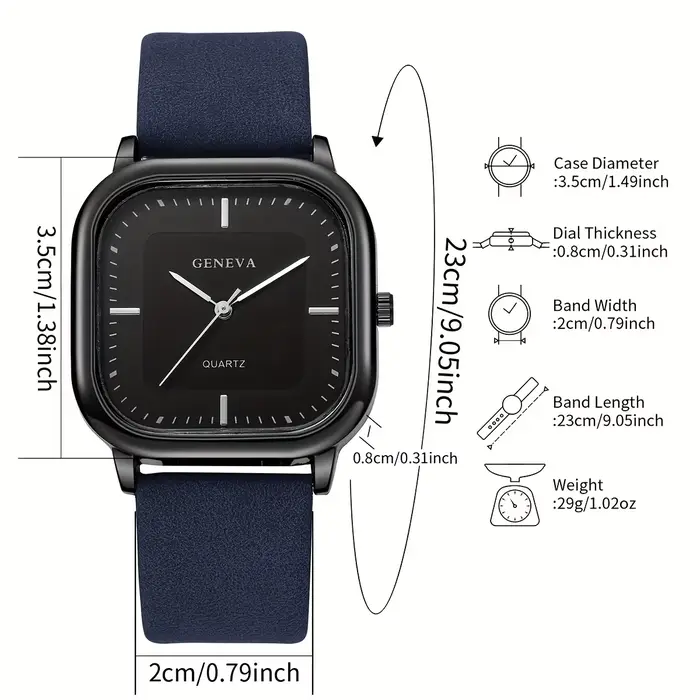 Bracelet en cuir pour hommes montre quartz carrée élégante à offrir pour occasions professionnelles et décontractées