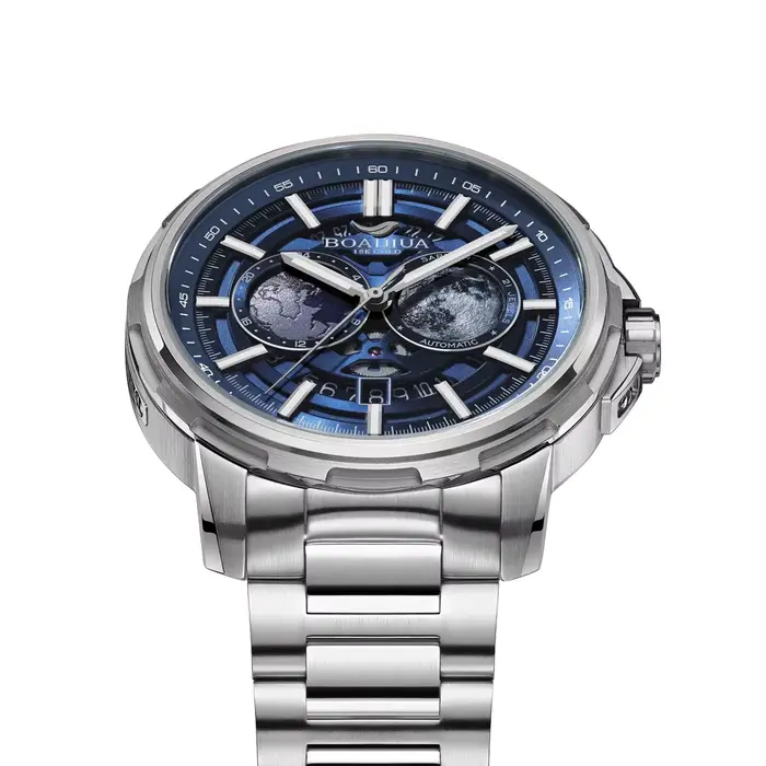 Montre mécanique automatique BORIAGE avec complication Terre-Lune résistante à l'eau pour hommes occasions spéciales cosmique style casual durable