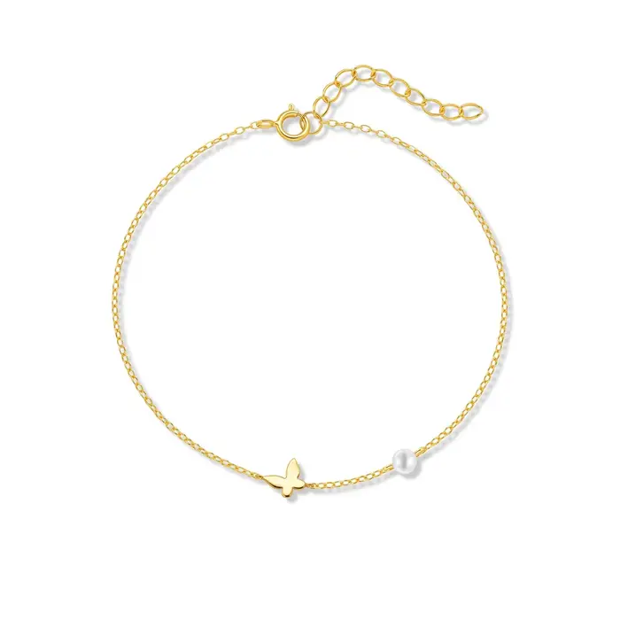 Bracelet de cheville en argent sterling avec perles dorées et zirconium ronds pour femmes occasions spéciales romantiques et plage