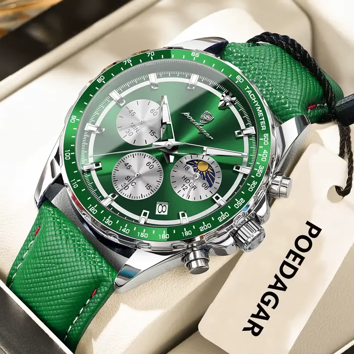 POEDAGAR Original mode hommes horloge lumineux étanche chronographe Date homme montre-bracelet en cu