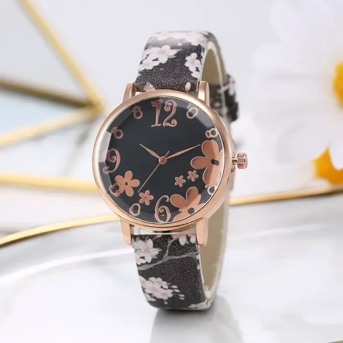 Fleurs colorées montres pour femmes ceinture imprimée