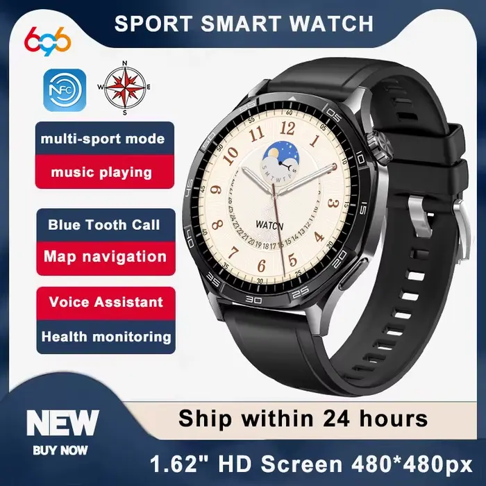 Montre connectée 696 avec boussole, musique, fitness tracker pour hommes et femmes, idéale pour activités extérieures, entraînement et sports