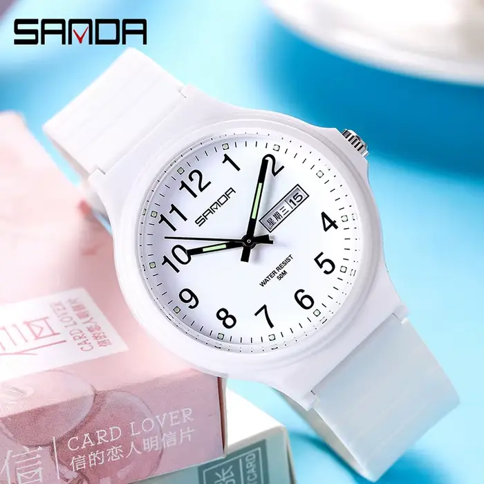 Mode Sanda Top marque Calenda montre à Quartz minimalisme Style dames montre-bracelet Simple noir blanc étanche