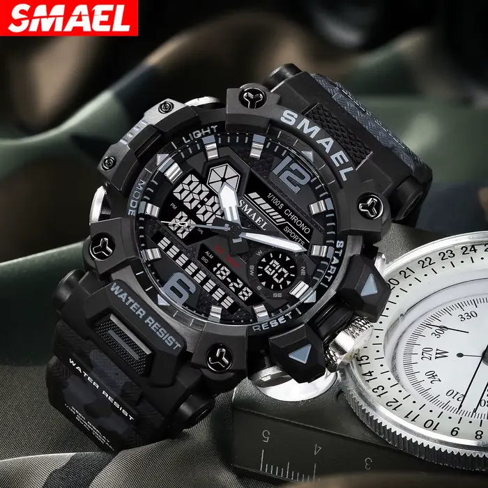 Montre militaire SMAEL étanche 50m avec affichage dual numérique-analogique pour homme activités sportives et décontractées