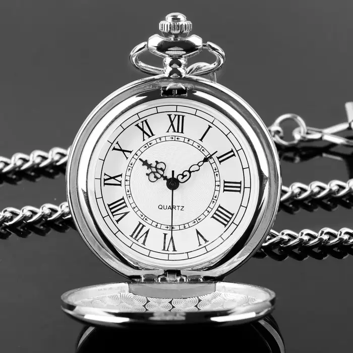 Montre de poche à quartz en argent pour hommes et femmes