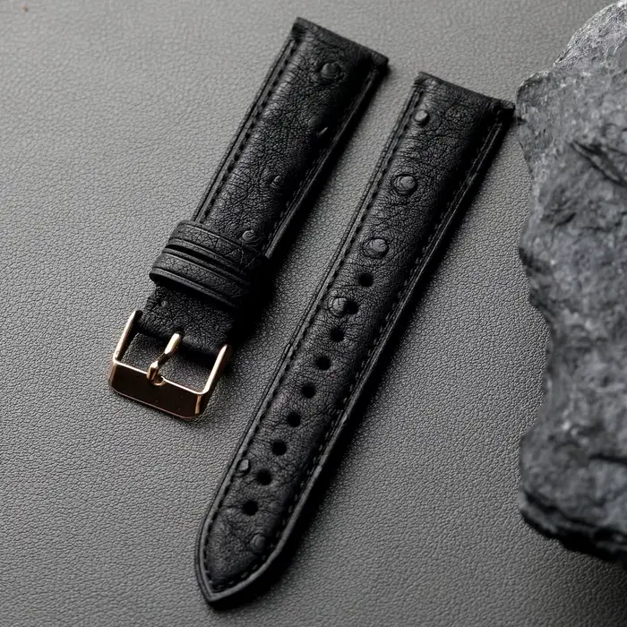 Bracelet en cuir d'autruche fait main pour montre traditionnelle, 18 19 20 22mm, rétro, noir, marron, bleu, unisexe, pour homme et femme