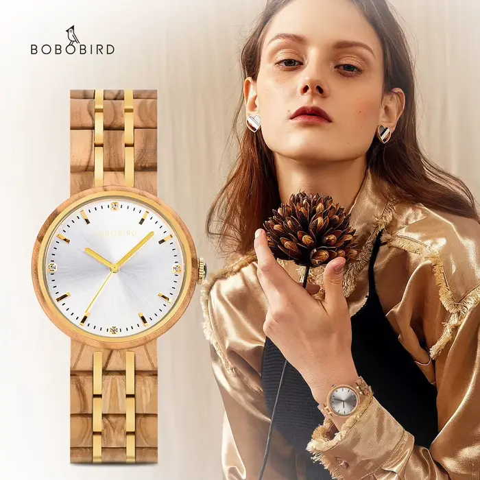 BOBO BIRD – Montre à Quartz en bois d'olive pour femmes