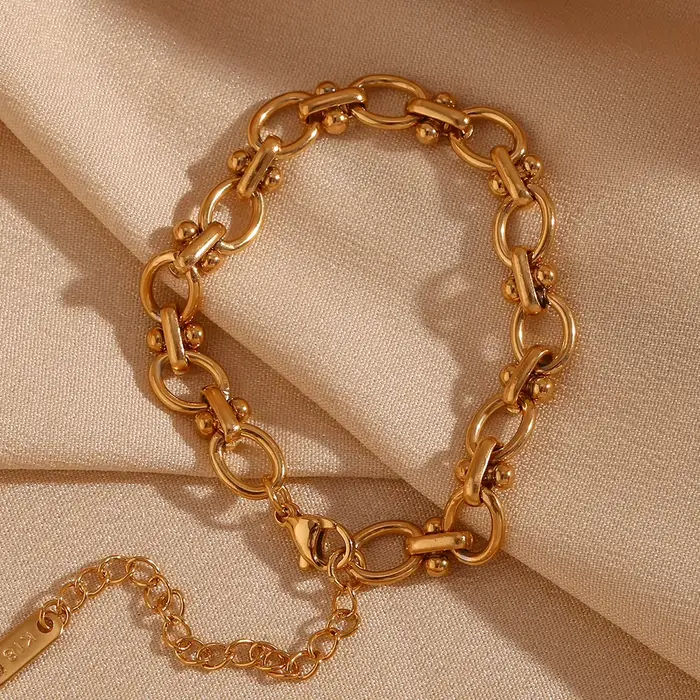 E B belle boutique officielle fleur ovale Bracelet chaîne fait à la main plaqué or 18 carats Bracelets