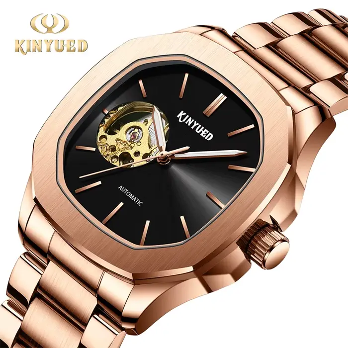KINYUED mécanique hommes montres haut de gamme de luxe en acier inoxydable étanche mode squelette au