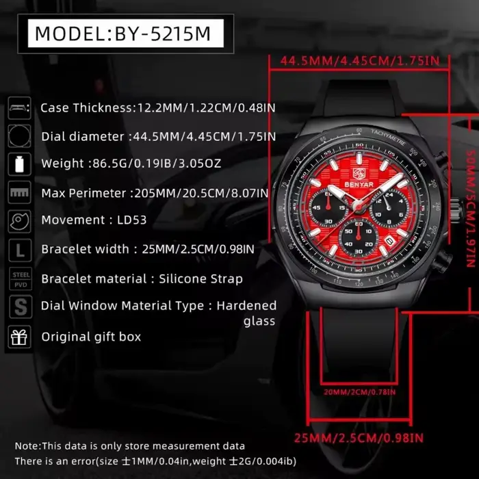 Montre Benyar 5215 à Quartz Multifonctionnelle Décontractée et Élégante pour Homme Occasions Spéciales et Quotidienne
