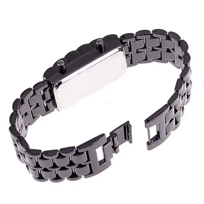 Mode noir entièrement en métal numérique lave montre-bracelet hommes rouge/bleu LED affichage