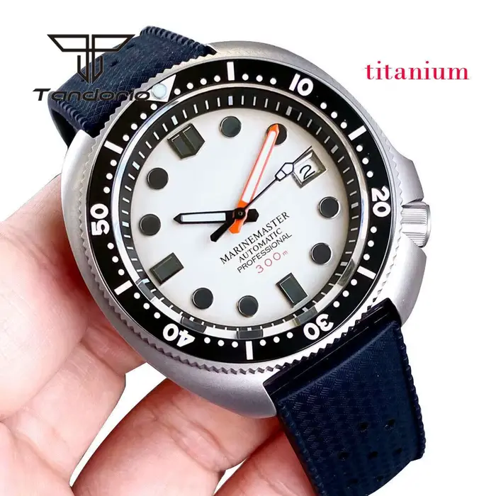 Montre de plongée Tandorio NH35A Titane Automatique avec Bracelet Caoutchouc pour Hommes Occasions Spéciales Plongée Élégante