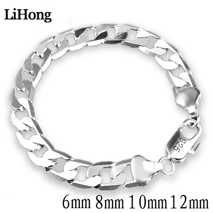 Bracelet en argent Sterling 925, Bracelet latéral en argent, 6MM8MM10MM, bijoux pour hommes et femme