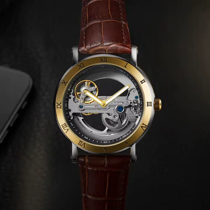 Montre hommes montre automatique montre de luxe homme montre-bracelet mécanique squelette conception étanche bracelet en cuir mâle montre Reloj Hombr